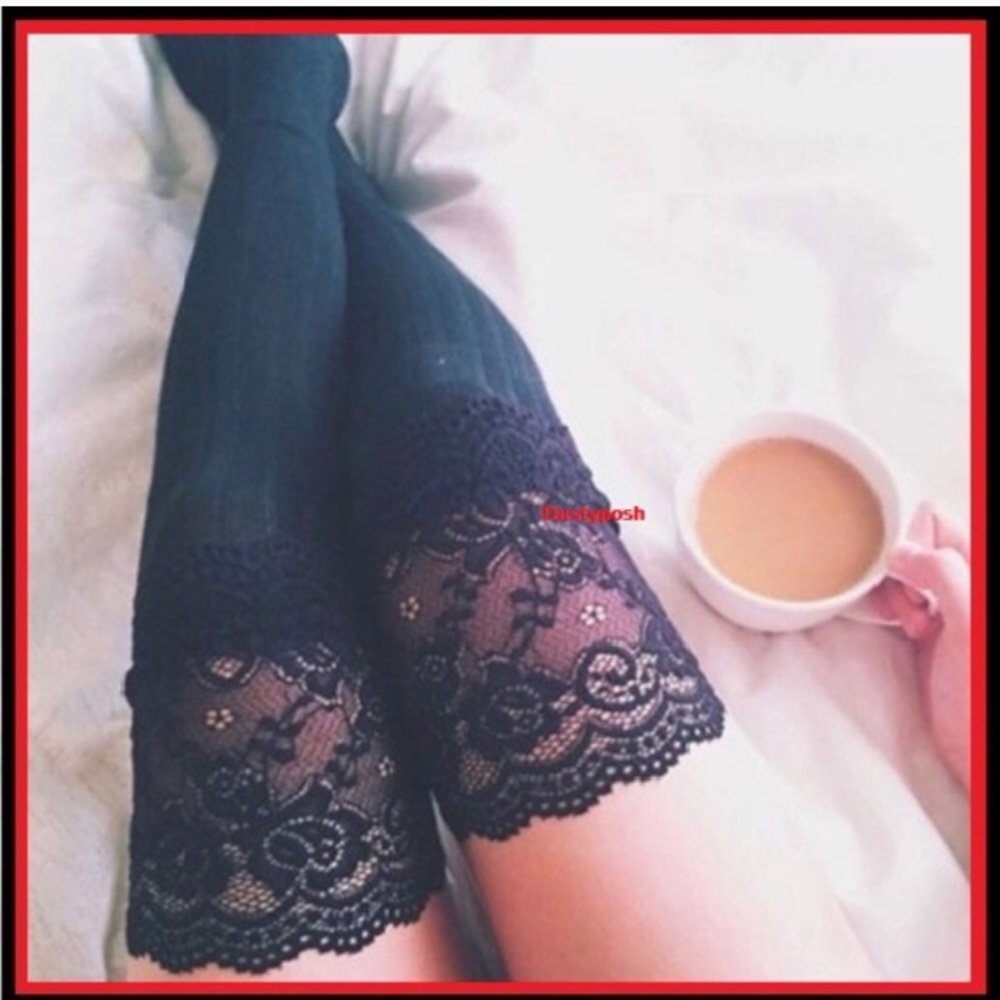 Lace Top Thigh High Over The Knee Socks Ribbed New White Black Gift Sexy Dance